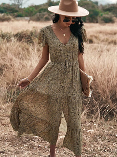 Leopard Print Female Flying Sleeve Bohemian Dress